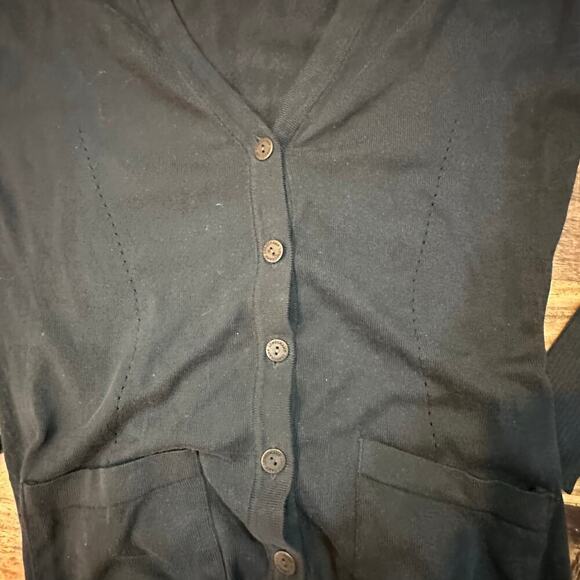 Longchamp Women's Black V-Neck Long Sleeves Button Front Cardigan Sweater Size M - Picture 5 of 9